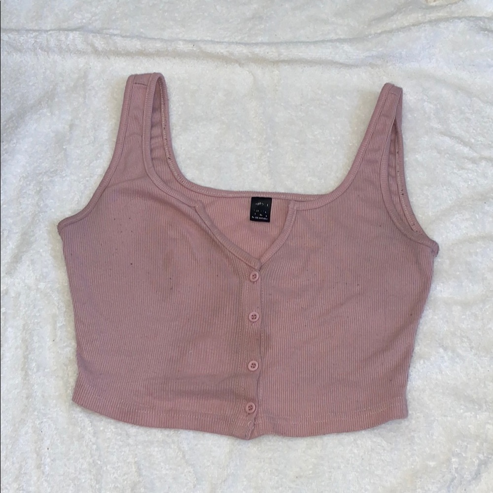 Pink Fitted Buttoned Crop Tank Top